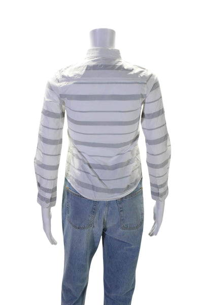 Boss Hugo Boss Boys Cotton Striped Print Collared Long Sleeve Top White Size 10