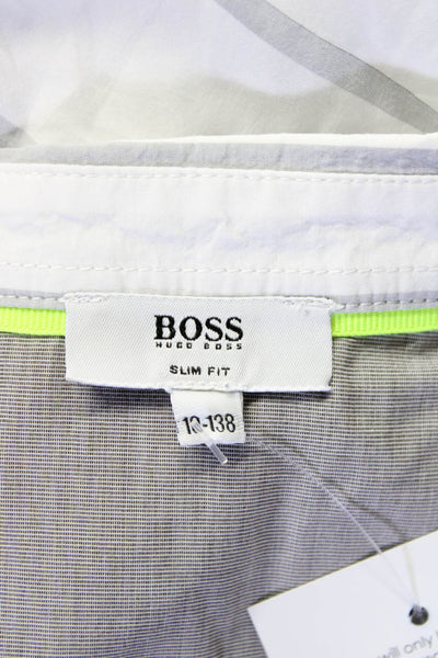 Boss Hugo Boss Boys Cotton Striped Print Collared Long Sleeve Top White Size 10