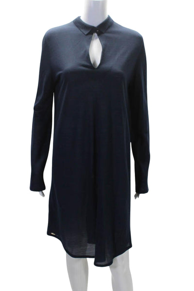 Lacoste Womens Patchwork Collared V-Neck Long Sleeve Dress Navy Size EUR40