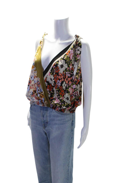 Free People Women's V-Neck Sleeveless Cinch Waist Floral Blouse Size XS