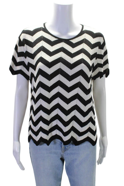 Lauren Ralph Lauren Womens Black White Printed Crew Neck Blouse Top Size L