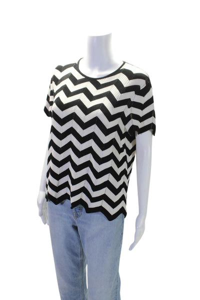 Lauren Ralph Lauren Womens Black White Printed Crew Neck Blouse Top Size L