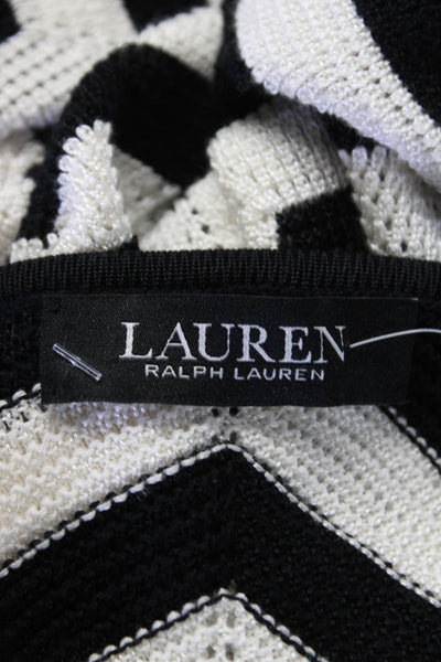 Lauren Ralph Lauren Womens Black White Printed Crew Neck Blouse Top Size L