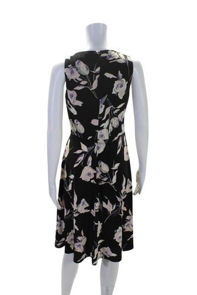 Lauren Ralph Lauren Womens Black Floral V-Neck Sleeveless Shift Dress Size 2