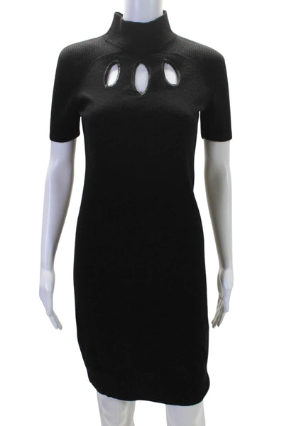 Cynthia Rowley Womens Black Cut Out High Neck Short Sleeve Sweater Dress Size S