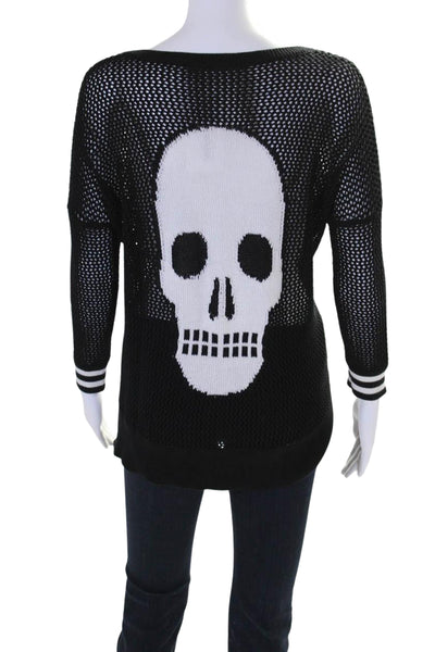 Cotton By Autumn Cashmere Womens Open Knit Skull Sweater Black White Size XS