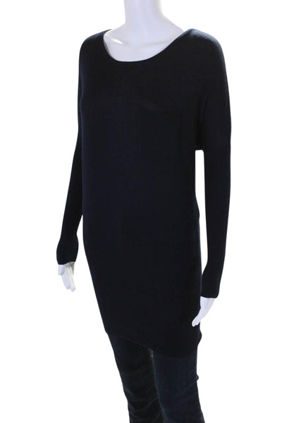 Vince Womens Long Sleeve Scoop Neck Pocket Sweater Navy Wool Size Extra Small