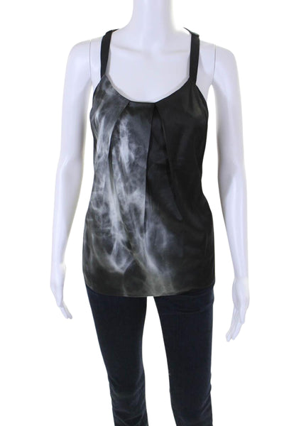 Helmut Lang Womens Scoop Neck Printed Silk Tank Top Black Gray Size Petite