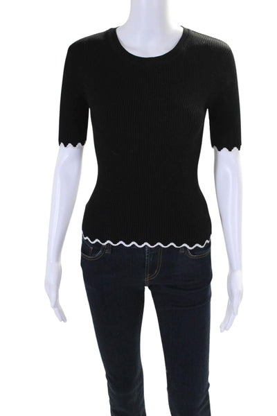 Decker Womens Short Sleeve Crew Neck Ribbed Top Black White Size Extra Small