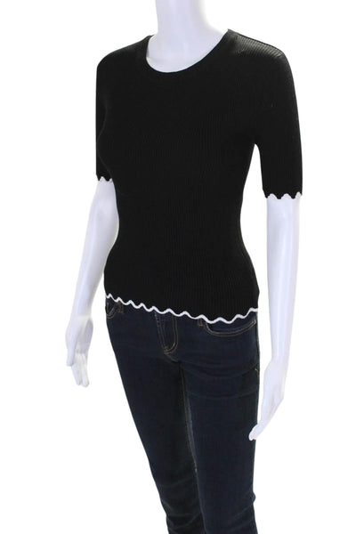 Decker Womens Short Sleeve Crew Neck Ribbed Top Black White Size Extra Small