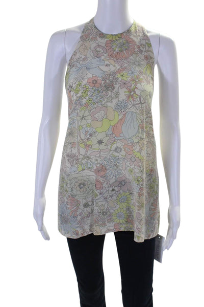 Kate And Kass Womens Sleeveless Halter Floral Silk Top White Multi Size XS