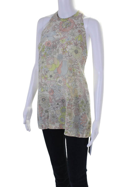 Kate And Kass Womens Sleeveless Halter Floral Silk Top White Multi Size XS