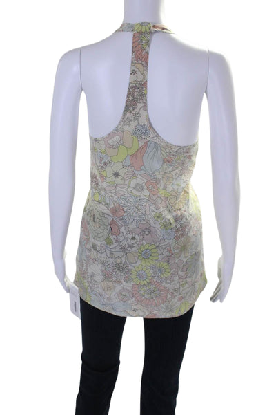 Kate And Kass Womens Sleeveless Halter Floral Silk Top White Multi Size XS