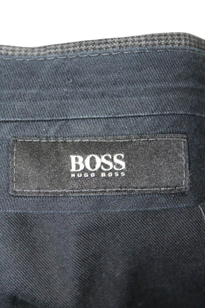 Boss Hugo Boss Mens Dark Gray Plaid Pleated Straight Leg Dress Pants Size 34