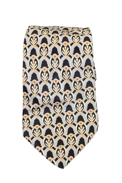 Lanvin Mens Gray Black Printed Silk Tie