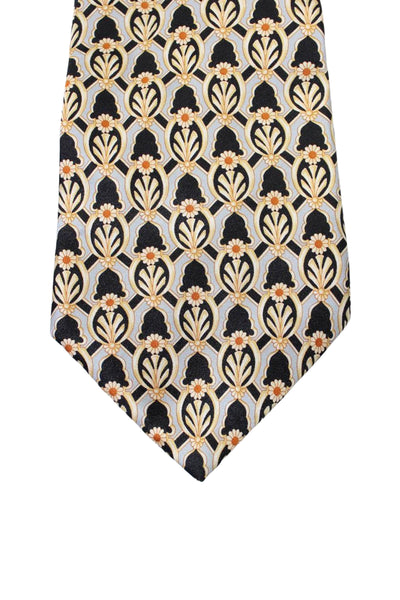 Lanvin Mens Gray Black Printed Silk Tie