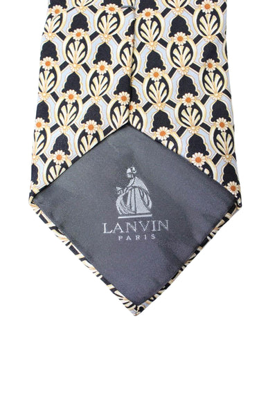 Lanvin Mens Gray Black Printed Silk Tie