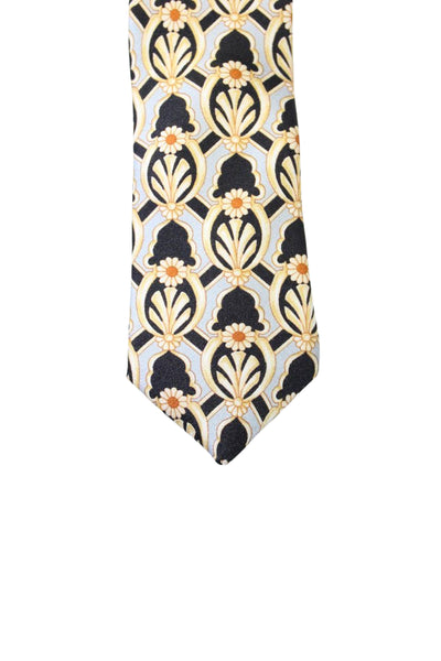 Lanvin Mens Gray Black Printed Silk Tie