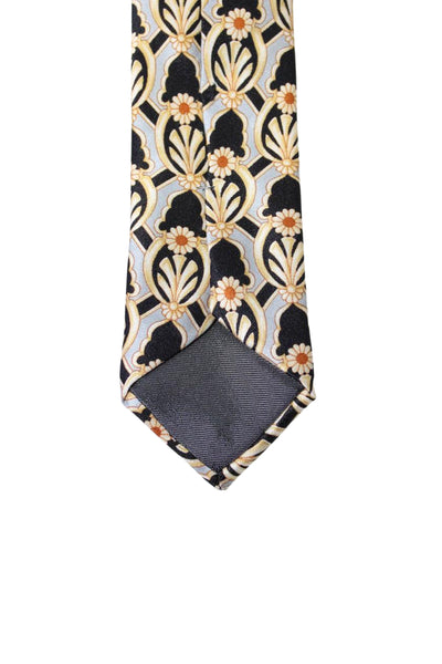 Lanvin Mens Gray Black Printed Silk Tie