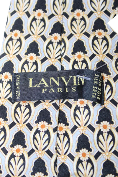 Lanvin Mens Gray Black Printed Silk Tie