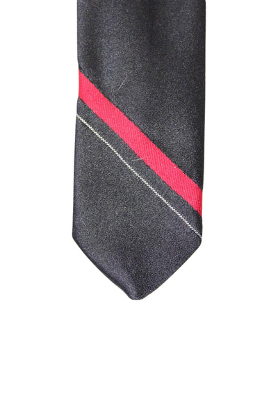 Yves Saint Laurent Mens Black Red Striped Printed Silk Tie