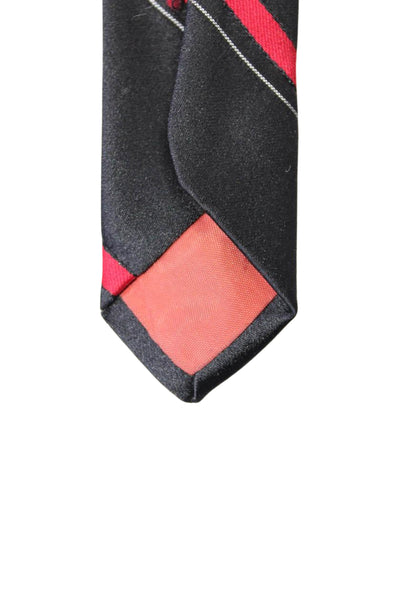 Yves Saint Laurent Mens Black Red Striped Printed Silk Tie