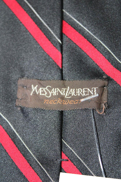 Yves Saint Laurent Mens Black Red Striped Printed Silk Tie