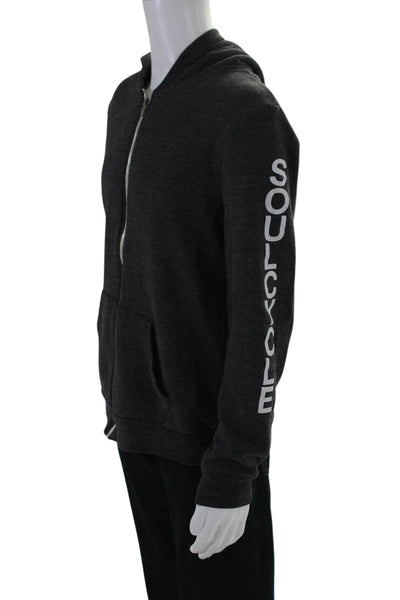 Soul Cycle Mens Front Zip Logo Sleeve Hoodie Sweater Gray Yellow Cotton Size XL