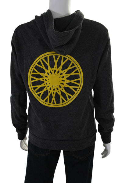 Soul Cycle Mens Front Zip Logo Sleeve Hoodie Sweater Gray Yellow Cotton Size XL