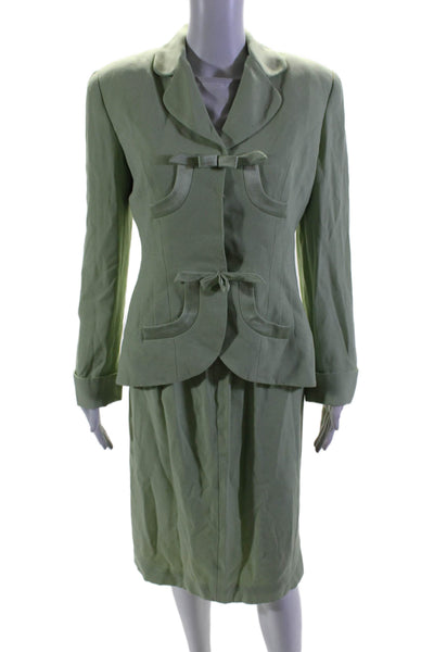 Zelda Womens Notched Lapel Tapered Leg Two Button Suit Green Size 6