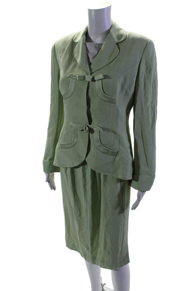 Zelda Womens Notched Lapel Tapered Leg Two Button Suit Green Size 6