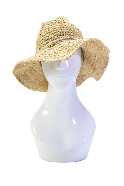 Filippo Catarzi Womens Raffia Textured Woven Banded Wide Brim Hat Beige Size OS