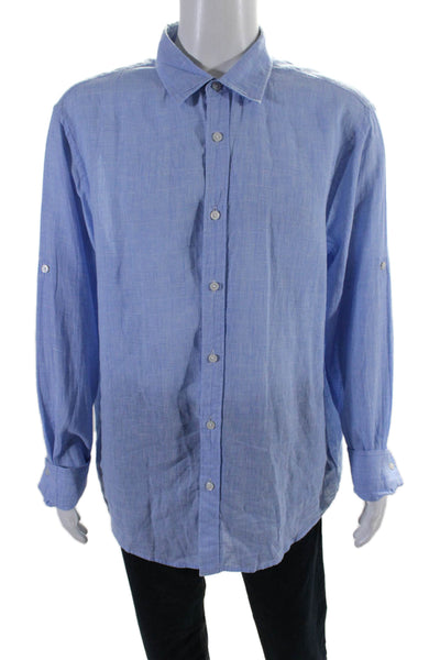 Michael Kors Mens Button Down Tailored Fit Shirt Blue White Cotton Size Extra La