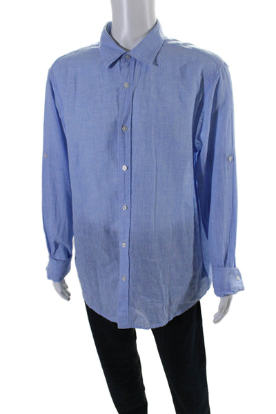 Michael Kors Mens Button Down Tailored Fit Shirt Blue White Cotton Size Extra La