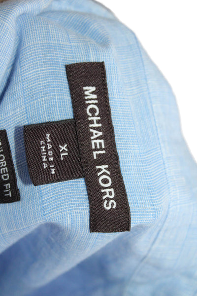 Michael Kors Mens Button Down Tailored Fit Shirt Blue White Cotton Size Extra La