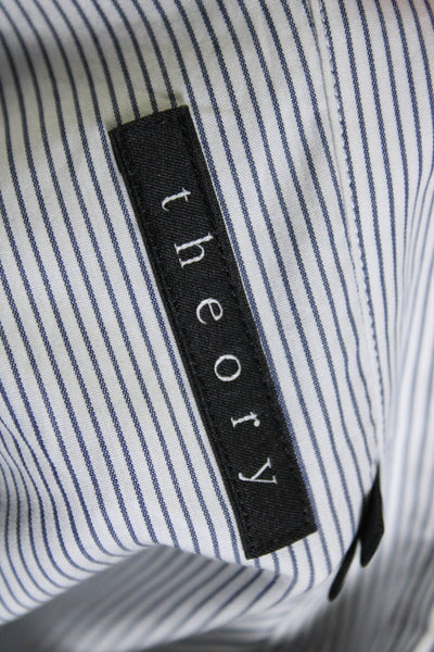 Theory Mens Striped Button Down Shirt White Blue Cotton Size Extra Extra Large