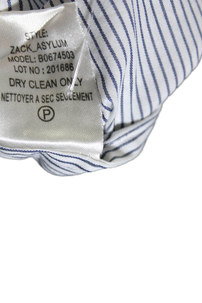 Theory Mens Striped Button Down Shirt White Blue Cotton Size Extra Extra Large