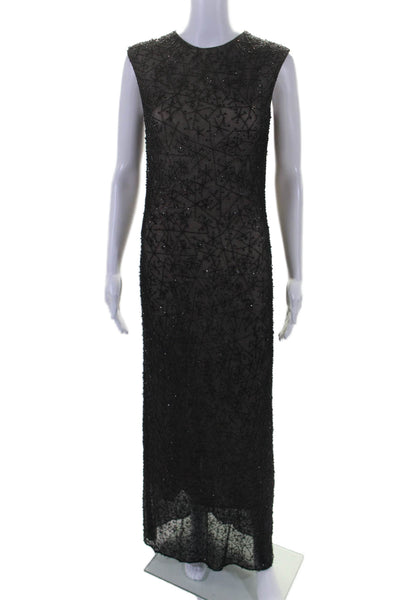 Jovani Women's Scoop Neck Sleeveless Beaded Party Maxi Dress Black Size 6