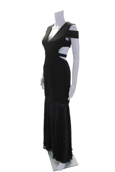 BCBGMAXAZRIA Women's V-Neck Cut-Outs Sleeveless Maxi Dress Black Size 0