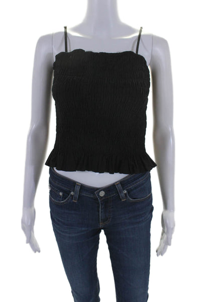 YFB Womens Adjustable Ruched Square Neck Pullover Tank Top Blouse Black Size M