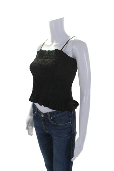 YFB Womens Adjustable Ruched Square Neck Pullover Tank Top Blouse Black Size M