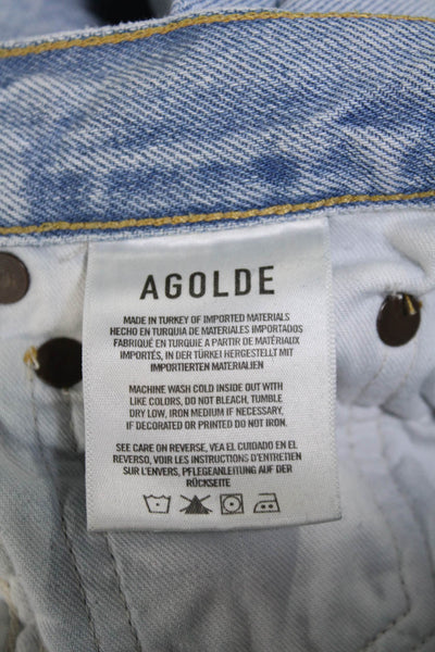 Agolde Womens Button Fly Ripped High Waist Straight Leg Jeans Light Blue Size 23