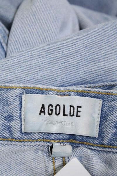 Agolde Womens Button Fly Ripped High Waist Straight Leg Jeans Light Blue Size 23