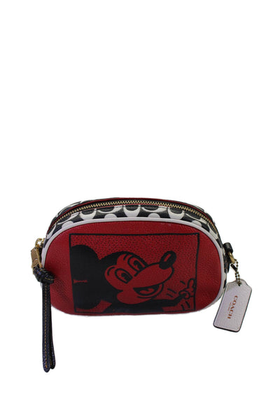 Coach x Keith Haring Womens Leather Colorblock Monogram Trim Pouch Multicolor