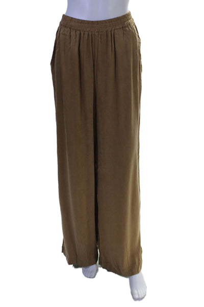 Olivaceous Womens Ruched Elastic Waist Slip-On Straight Leg Pants Brown Size M