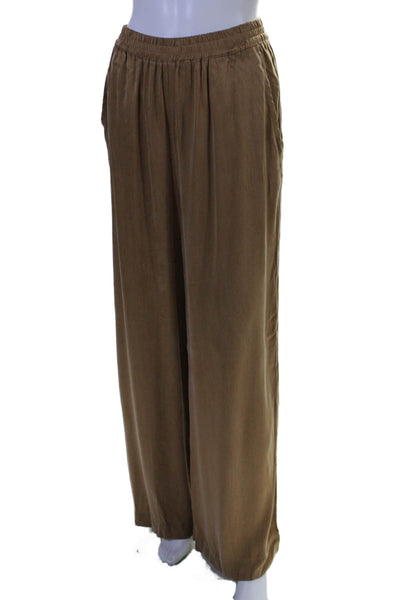 Olivaceous Womens Ruched Elastic Waist Slip-On Straight Leg Pants Brown Size M