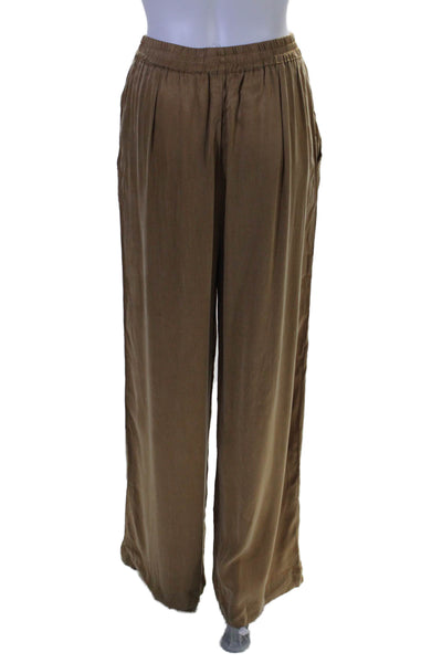 Olivaceous Womens Ruched Elastic Waist Slip-On Straight Leg Pants Brown Size M