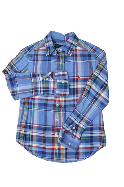 Ralph Lauren Boys Cotton Long Sleeve Plaid Button Down Shirt Blue Size S/8