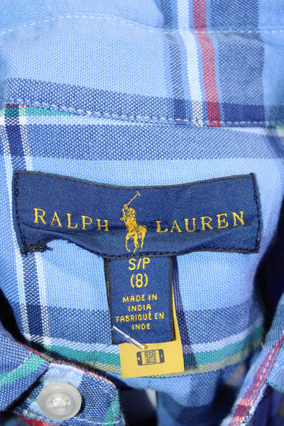 Ralph Lauren Boys Cotton Long Sleeve Plaid Button Down Shirt Blue Size S/8