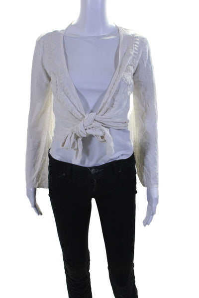 Calypso Christiane Celle Womens White Linen Tie Front Cardigan Sweater Top SizeS